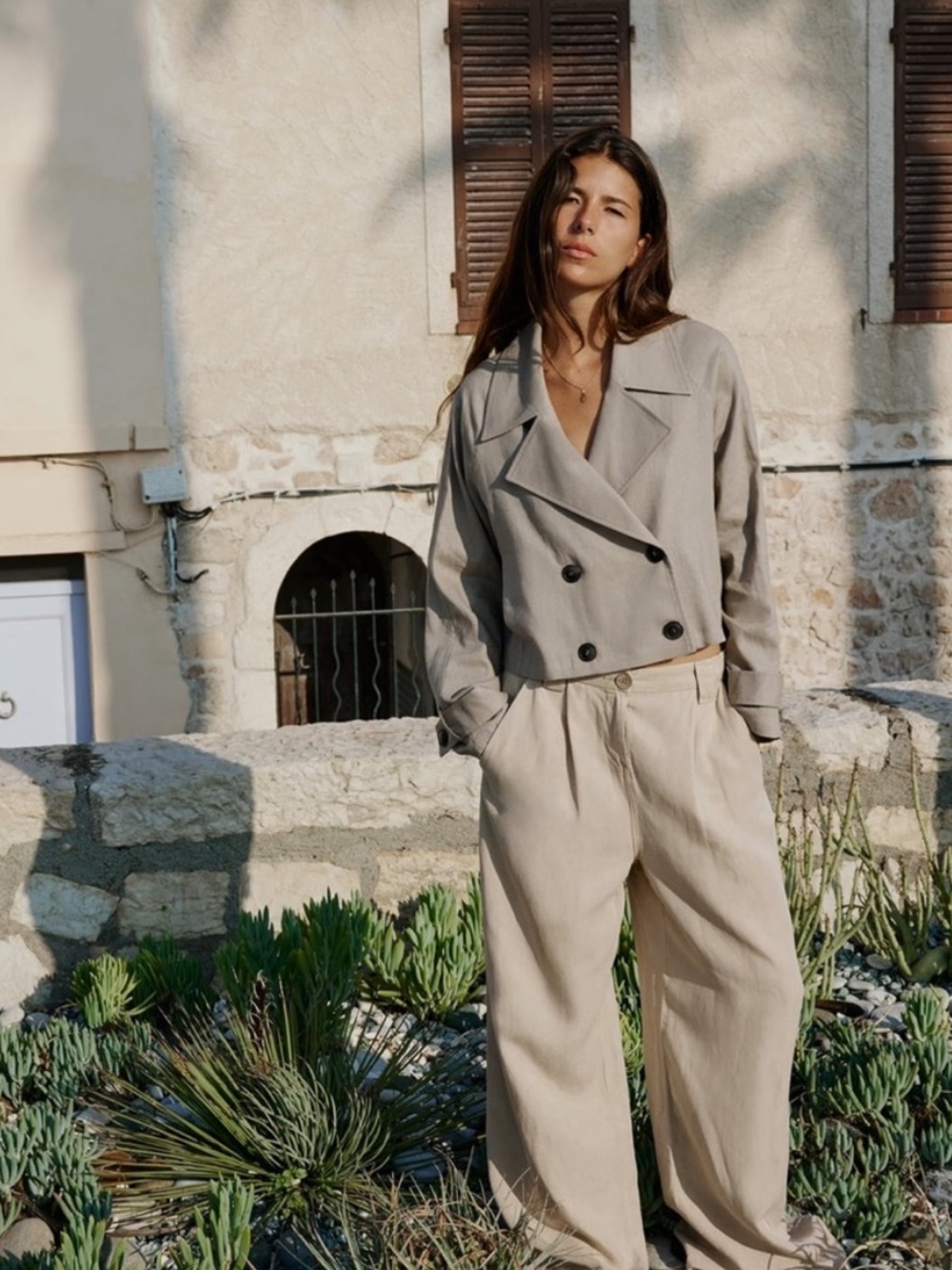 Zara Cropped Trench Jacket - Beige